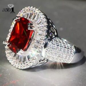 Red Zircon Silver Color Engagement wedding ring